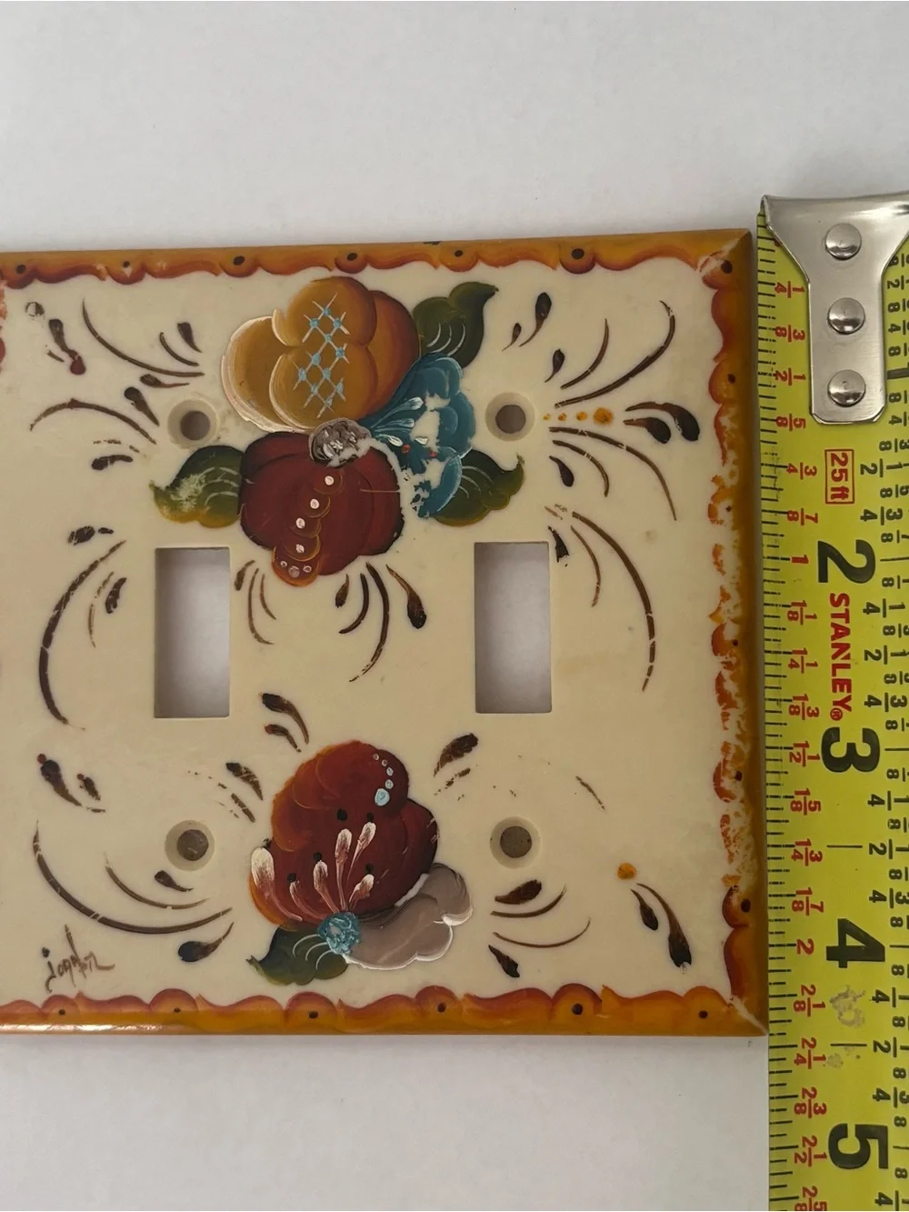 Scandinavian Folk Art Hand-Painted Double Toggle Vintage Plastic Switch Cover